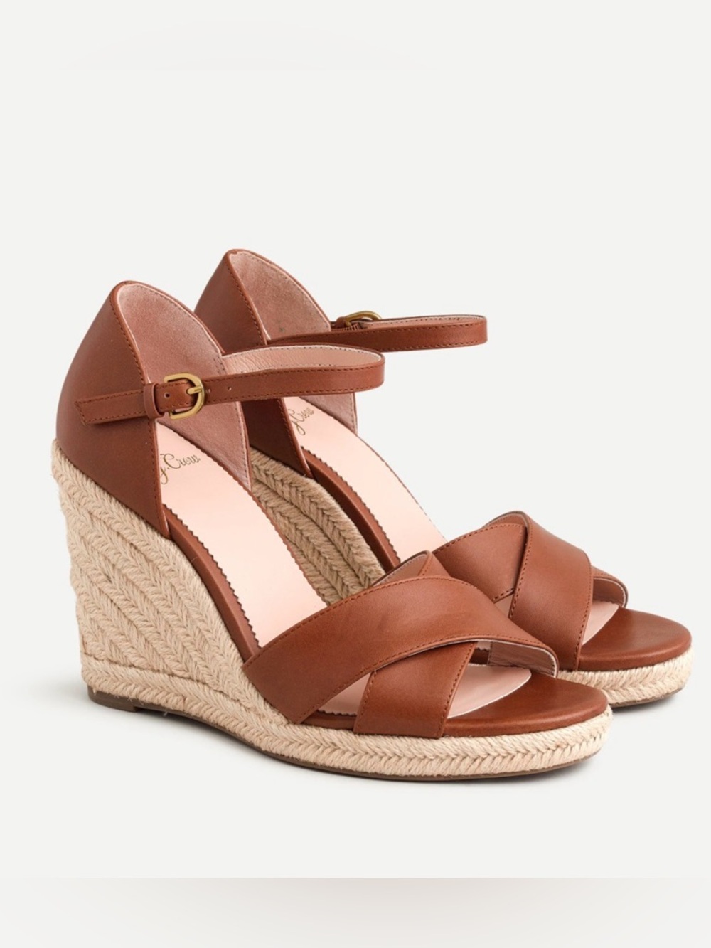 J. Crew Jute Wedge Sandals - Brown Leather
